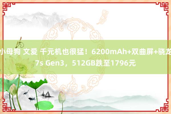 小母狗 文爱 千元机也很猛！6200mAh+双曲屏+骁龙7s Gen3，512GB跌至1796元