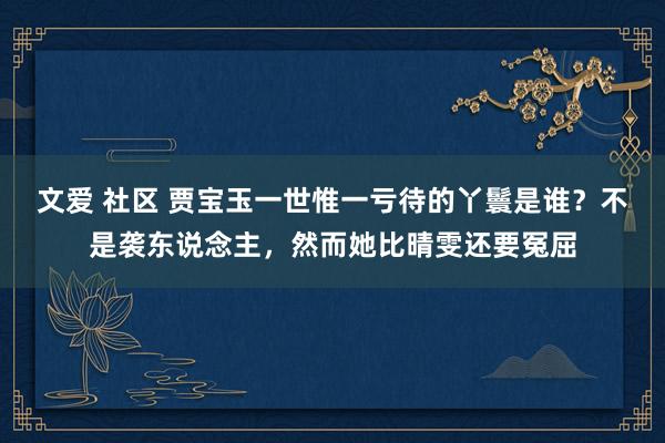 文爱 社区 贾宝玉一世惟一亏待的丫鬟是谁？不是袭东说念主，然而她比晴雯还要冤屈