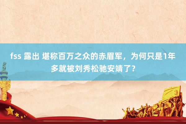 fss 露出 堪称百万之众的赤眉军，为何只是1年多就被刘秀松驰安靖了？