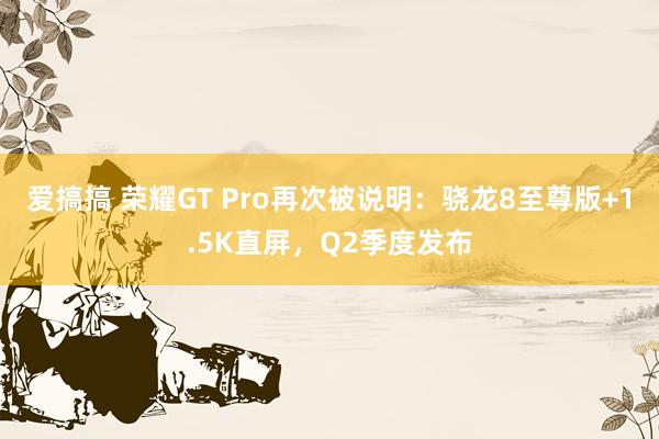 爱搞搞 荣耀GT Pro再次被说明：骁龙8至尊版+1.5K直屏，Q2季度发布