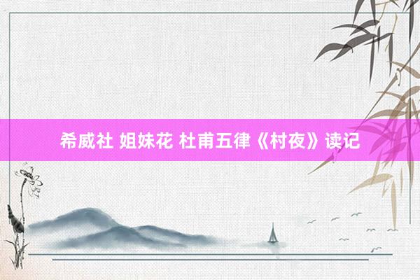 希威社 姐妹花 杜甫五律《村夜》读记