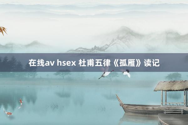 在线av hsex 杜甫五律《孤雁》读记
