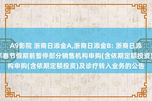 A9影院 浙商日添金A,浙商日添金B: 浙商日添金货币阛阓基金2025年春节假期前暂停部分销售机构申购(含依期定额投资)及诊疗转入业务的公告