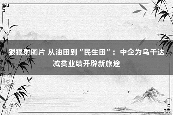 狠狠射图片 从油田到“民生田”：中企为乌干达减贫业绩开辟新旅途