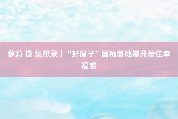 萝莉 操 集想录｜“好屋子”国标落地擢升居住幸福感