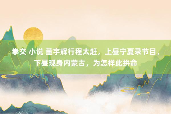 拳交 小说 董宇辉行程太赶，上昼宁夏录节目，下昼现身内蒙古，为怎样此拚命