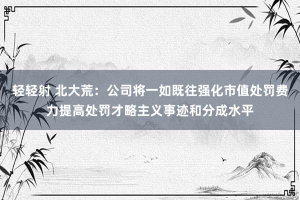轻轻射 北大荒：公司将一如既往强化市值处罚费力提高处罚才略主义事迹和分成水平