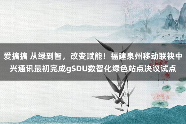 爱搞搞 从绿到智，改变赋能！福建泉州移动联袂中兴通讯最初完成gSDU数智化绿色站点决议试点